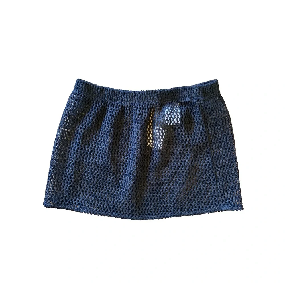 Target Art Class Black Open Knit Crochet Swim Pool Coverup Skirt Large 10/12 NWT